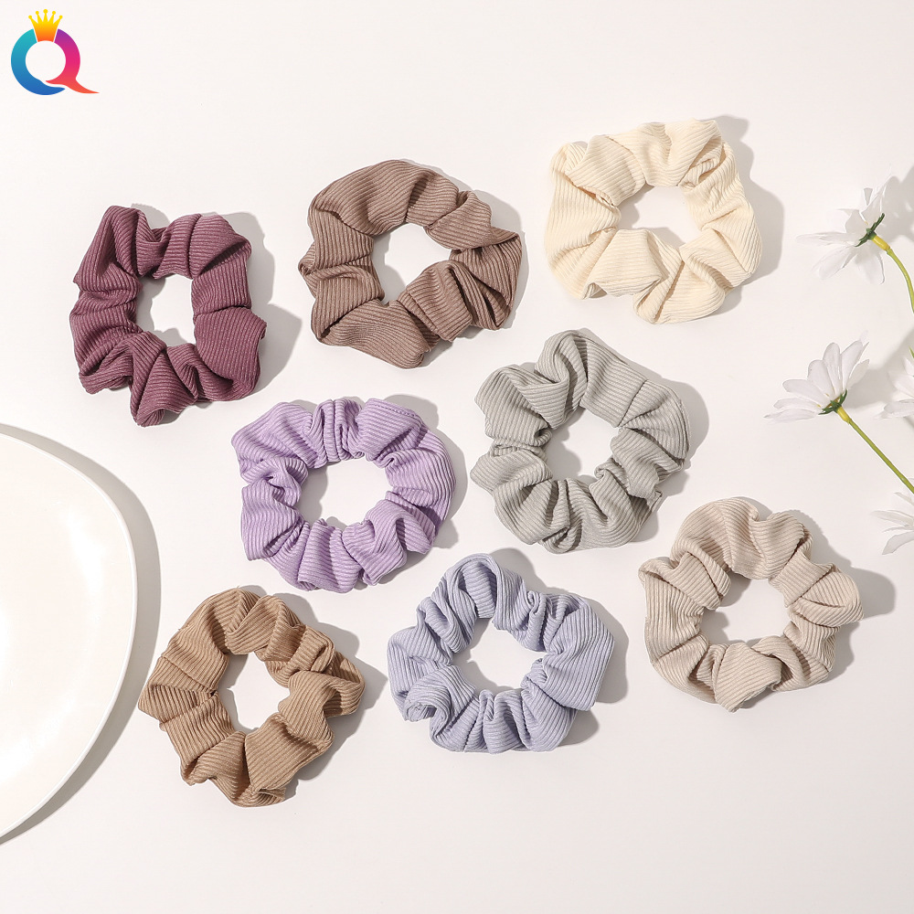 Qiyue Autumn and Winter quality striped velvet large intestine hair band, simple small pit ponytail tied large intestine hair band accessory full figure