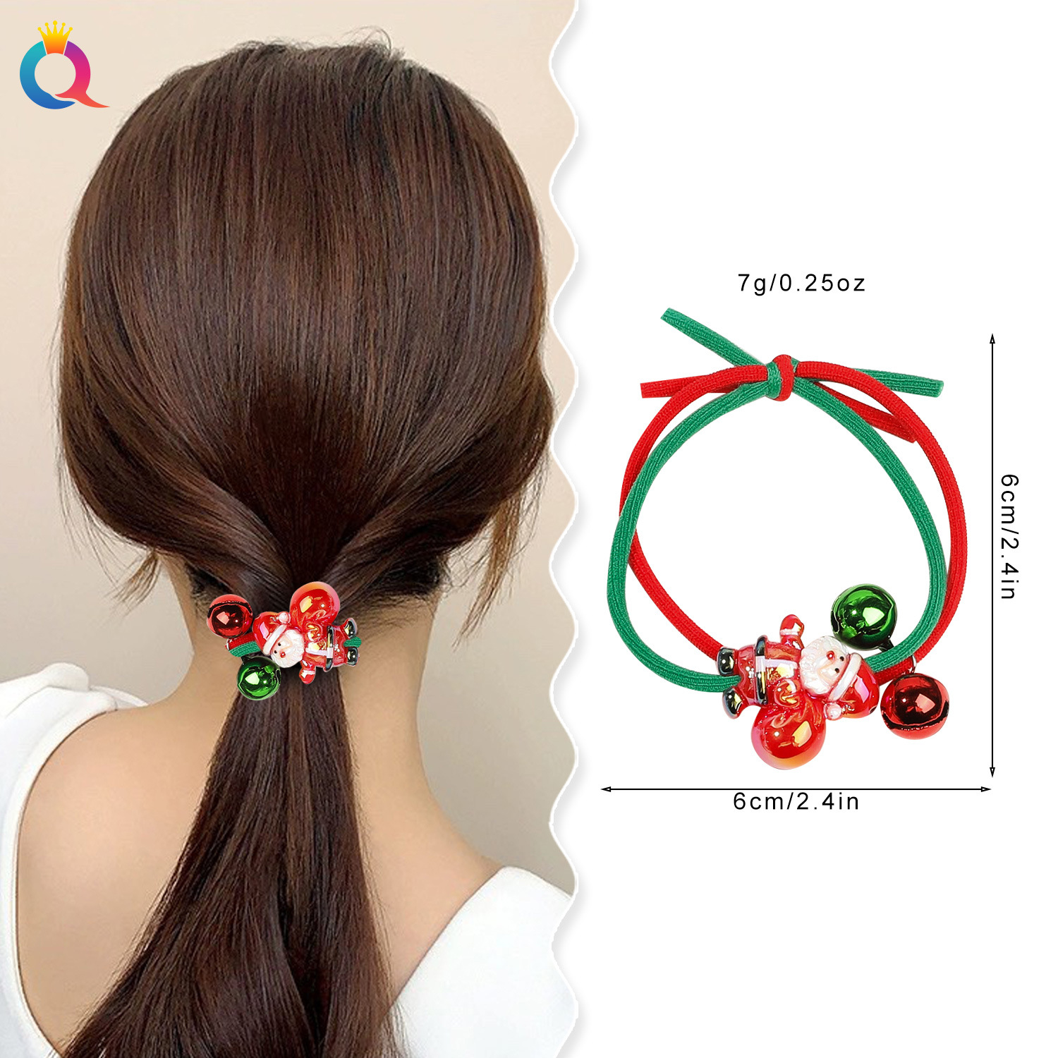 Wholesale of Qiyue Cross-border Christmas hair ties, cartoon bells, double-piece rubber bands, hair bands, high-elasticity hair ties and hair accessories details Picture