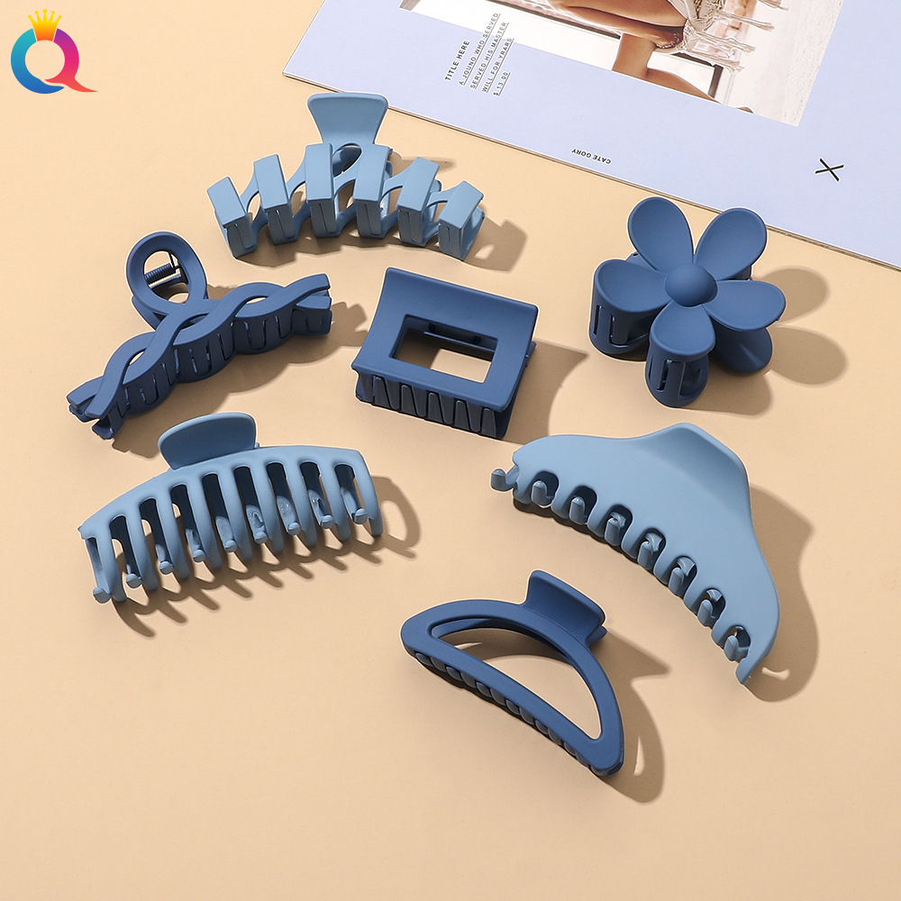 Qiyue Korean-style blue hair clip, fashionable matte hair clip, versatile blue clip hair clip, shark clip hair accessory for women full figure