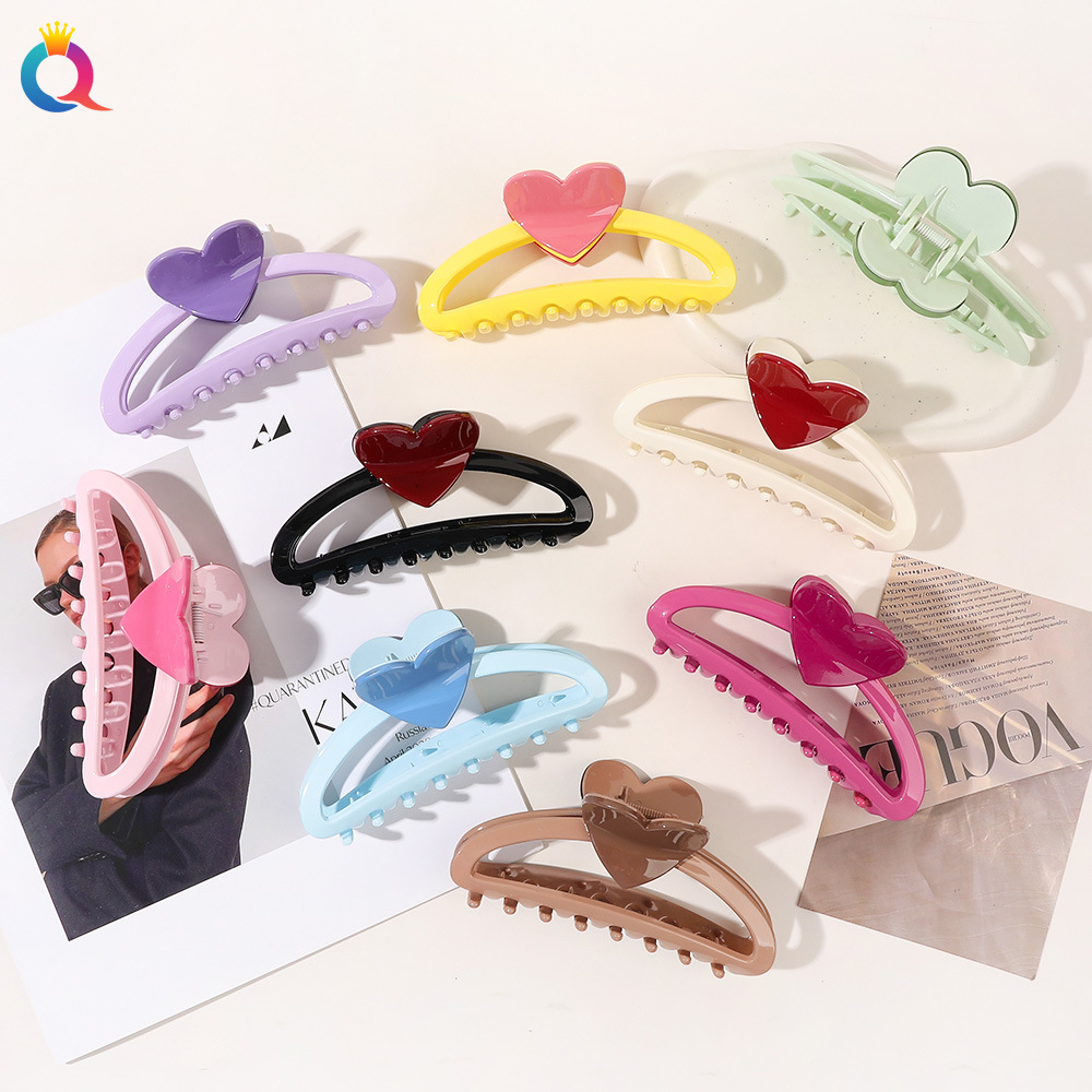 Qiyue Cross-border Simple hollowed-out heart-shaped hair clips, shark clips, high-end back head updo and grappling clips, hair accessories wholesale full figure