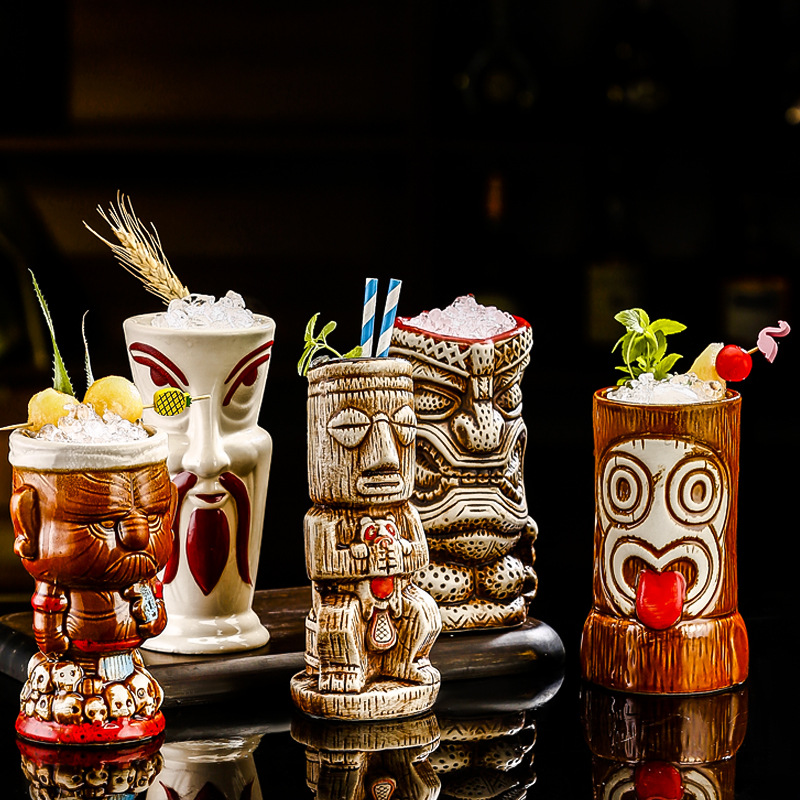 Creative ceramic cups, Hawaiian tiki cups, cocktails, totem ghost face cups, coconut shell cups, zombie cups, parrot cups full figure