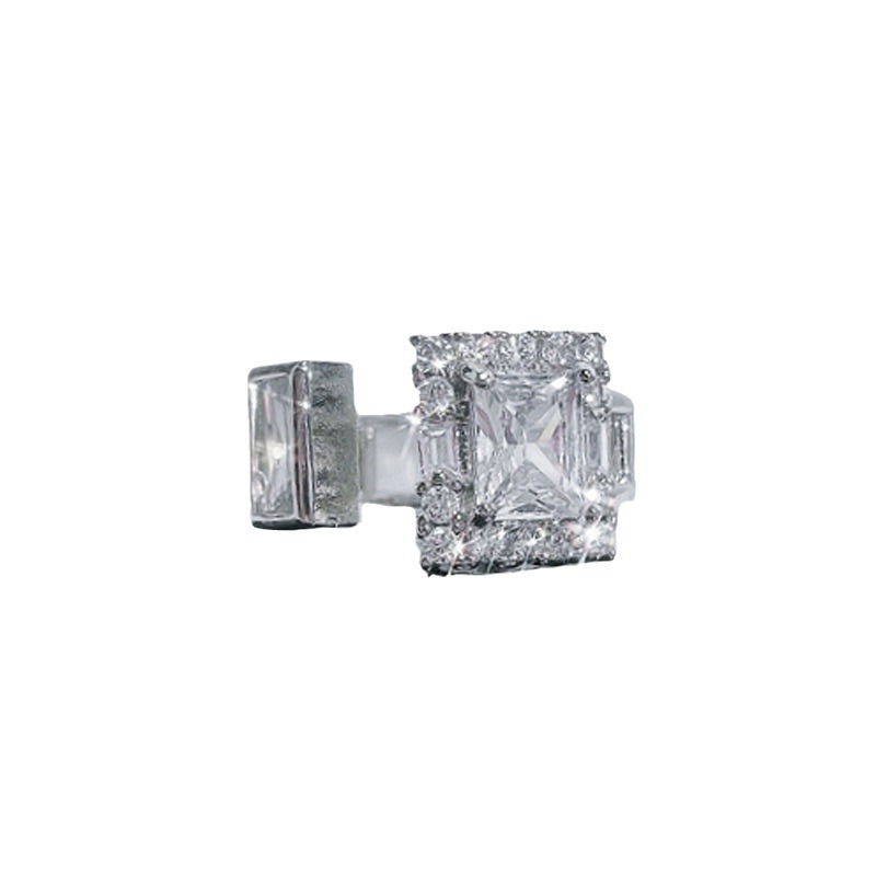 A light luxury design square diamond zircon open ring for women, a new niche Instagram style, a cool and versatile high-end ring Item Picture