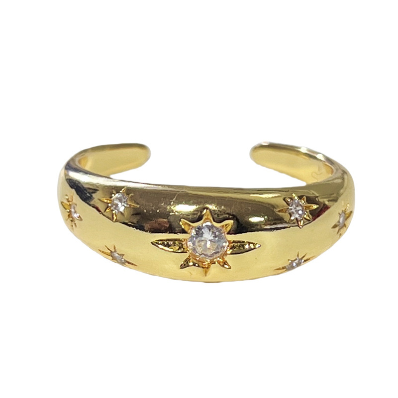 This simple and plain ring with starlight micro-inlay is a unique open-top ring that exudes a feminine charm and a high-end feel. It is versatile and a niche, cold style ring trend Item Picture