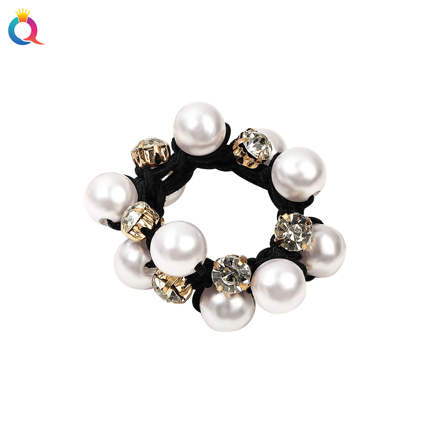 Wholesale of Qiyue pearl hair tie, rhinestone braided hair tie, Korean-style high-elasticity rubber band hair tie, ponytail hair accessory Item Picture
