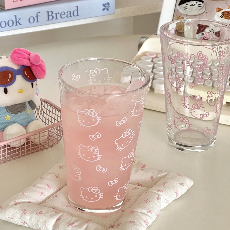 High-appearation-level large-capacity kt water cup, glass cup, hellokitty cup, girlish drinking cup, glass cup Specification drawing