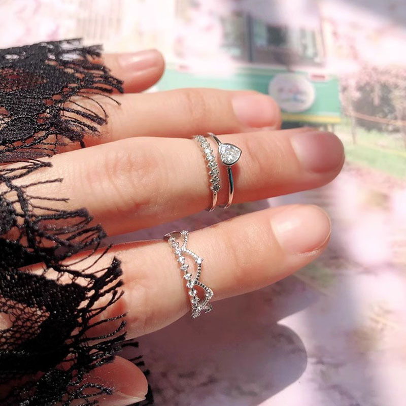 French sweet, cool, simple and small ring, women's crown, heart-shaped zircon tail ring, cold style, light luxury and high-end ring trend full figure