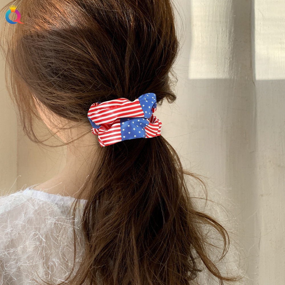 Qiyue Europe and America Cross-border American Flag Large Intestine Hair Band and Hair Rope Simple Digital Printing color Ding Large Intestine Hair Band wholesale details Picture