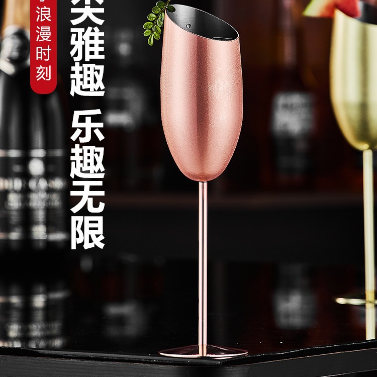 304 stainless steel beveled champagne glass, tall glass, creative cocktail glass, tulip glass, bar metal red wine glass details Picture