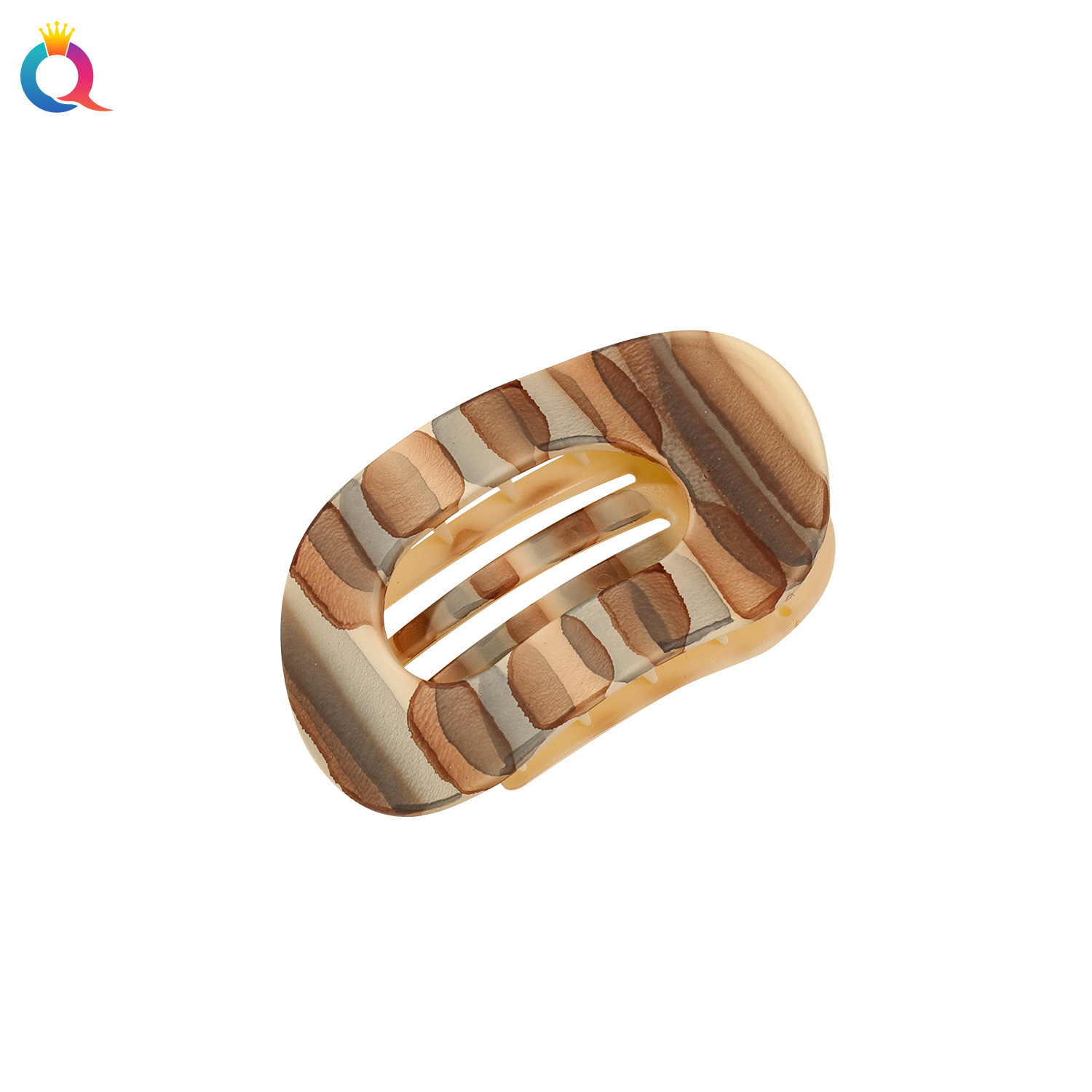 Qiyue's new hand-painted iride-colored oval PC hair clips, women's high-end matte flat scratch-off clips, ponytail duckbill clips Item Picture