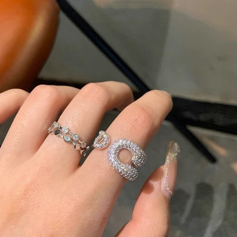 Japanese-style, light luxury, slightly inlaid zircon open ring, a unique internet-famous heavy craftsmanship, high-end feel, and a niche design food ring details Picture