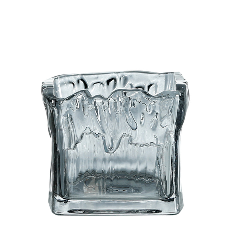 Factory sales of concave-convex texture, thick crystal ice sculpture, hydroponic dried flower glass square vases, flower POTS, and aromatherapy vessels Item Picture