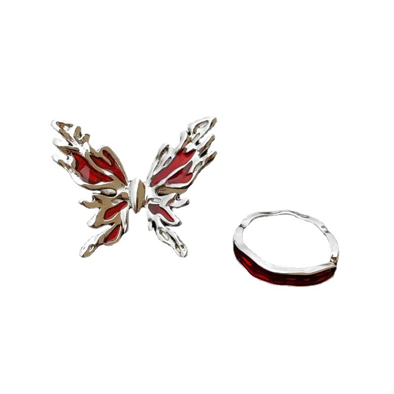 The new three-dimensional red butterfly opening ring is a niche design for women, exuding a sense of high-end luxury and a sweet and cool personality Item Picture