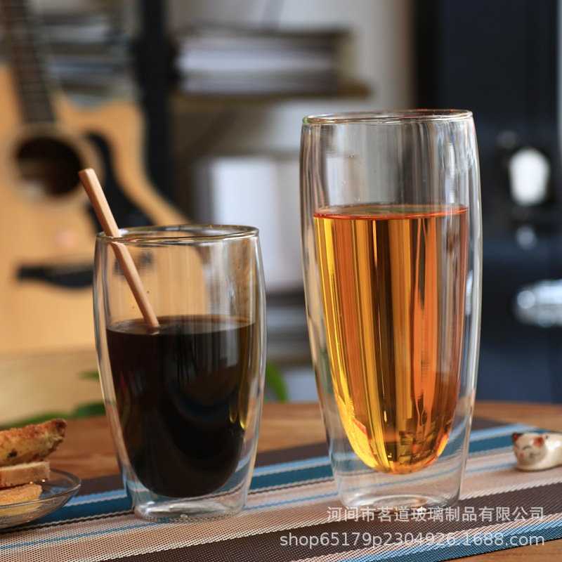 Simple double-layered glass cups, heat-insulating transparent tea cups, creative egg-shaped water cups, glass coffee cups, juice drink cups Specification drawing