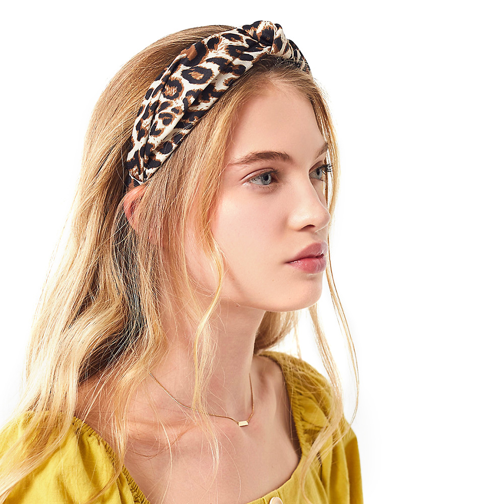 Qiyue Popular leopard print headband for women, wide edge floral knot headband, fabric adult headband E14 Specification drawing