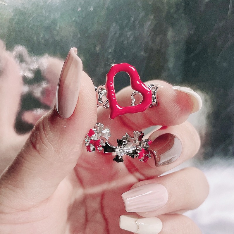 A high-end and elegant red heart-shaped glazed open ring for women, sweet and cool, versatile and fashionable index finger ring Specification drawing