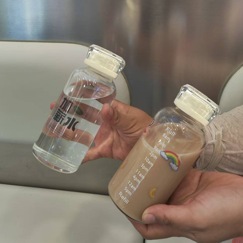 Cross-border Summer time scale water cup, portable cup, transparent water cup, simple straw with lid, beverage glass cup details Picture
