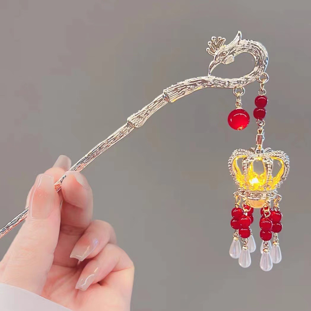 New high-end luminous hairpins, court-style lantern hairpins, Hanfu updo hair ancient-style headwear, New Year's niche hair accessories for women Specification drawing