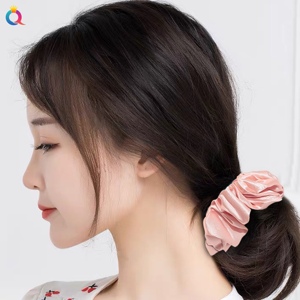 Qiyue Cross-border Large 15cm colored Ding hair band satin fabric Large Intestine Hair Band Wholesale Large Intestine Hair Band Headwear Application Scenario