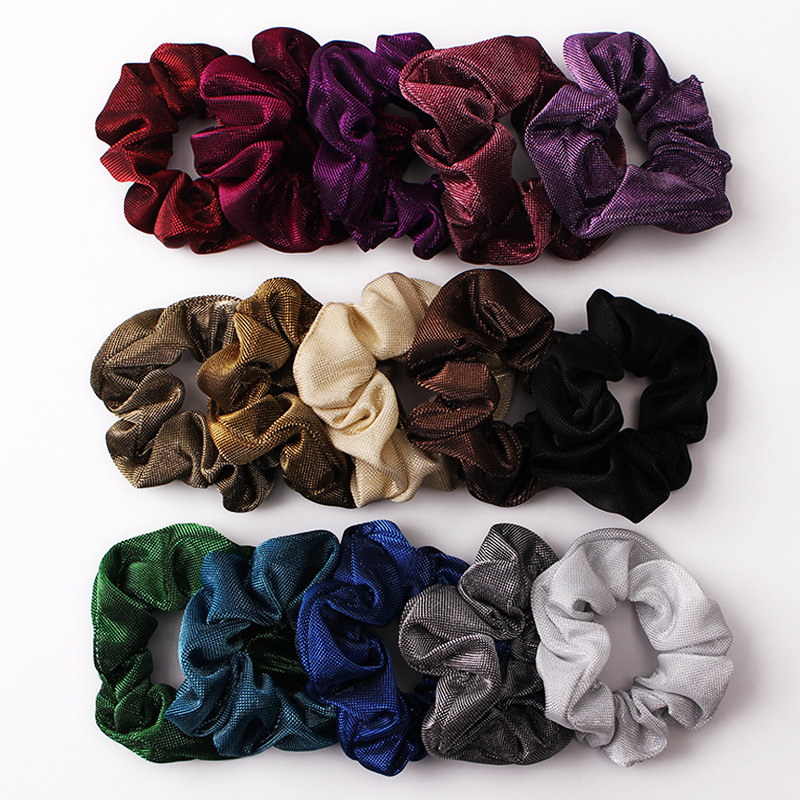 Qiyue Cross-border Supply: Scrunchies punk rainbow hair bands with gold embossed laser large intestine hair bands and headwear from Europe and America Application Scenario