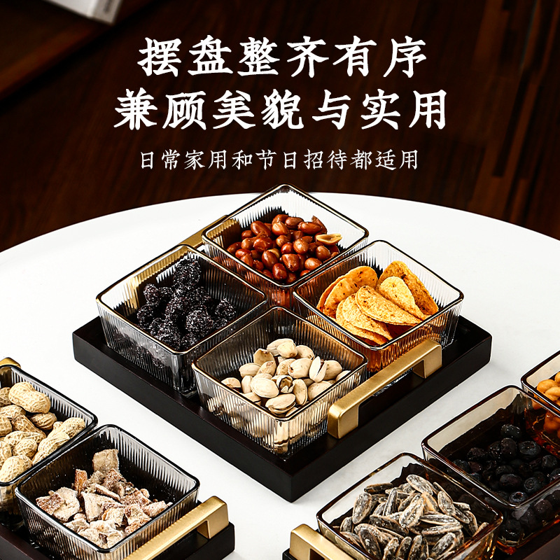 Japanese-style gilded glass fruit plate, snack dish set, living room tea, snacks, dried fruit, and nut compartments Item Picture