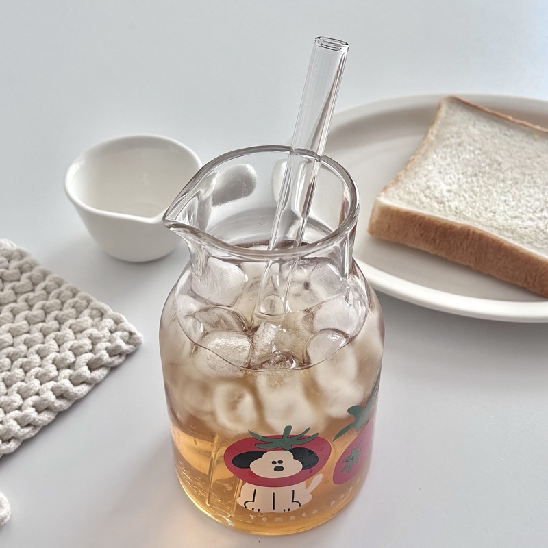 Homemade tomato puppy glass water set, one-person drinking water set, milk cup, glass cup, straw cup, heat-resistant details Picture