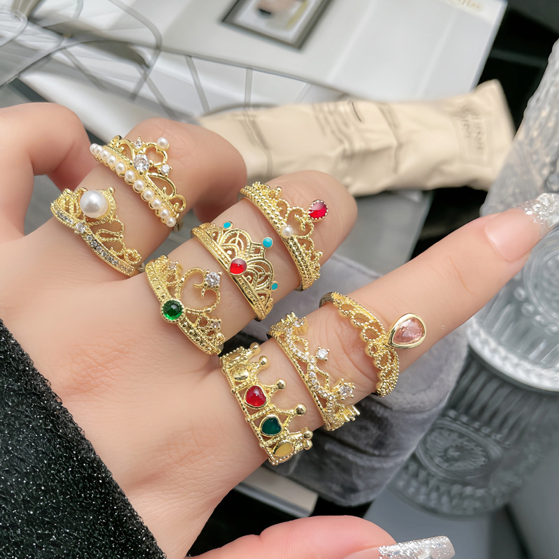 New Chinese-style retro palace lace crown fashion open ring, women's Instagram cold style, niche and versatile index finger ring details Picture