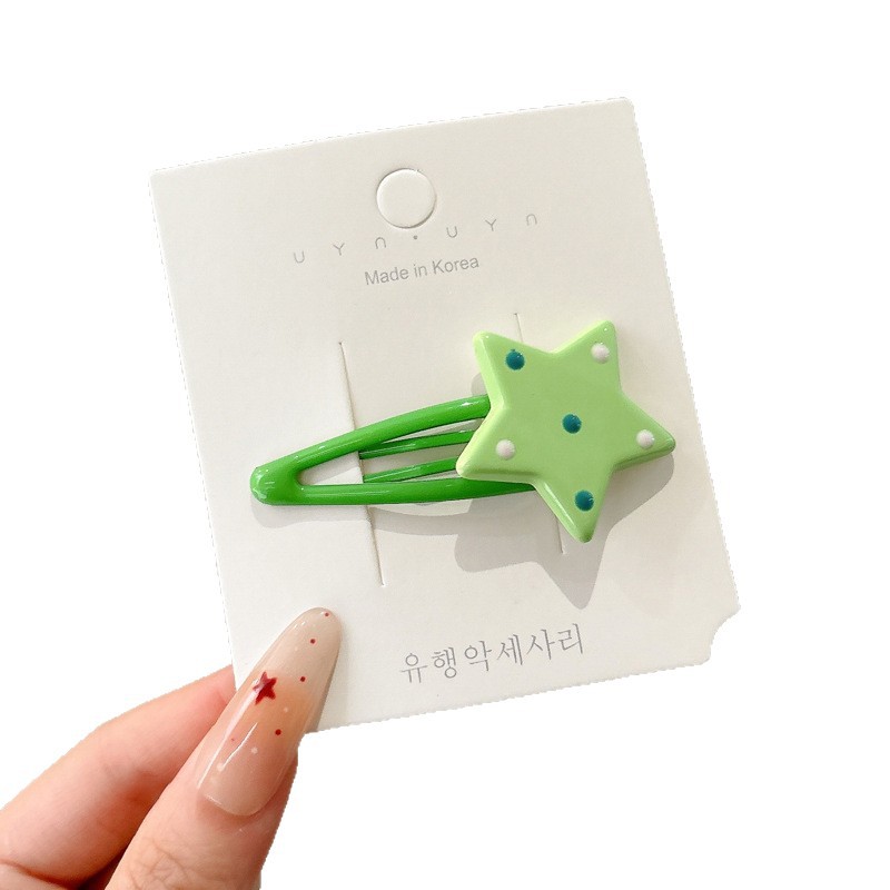 Summer colorful polka dot star hair clips, cute dopamine girl's loose hair bangs clips, bb clips, children's hair clips Item Picture