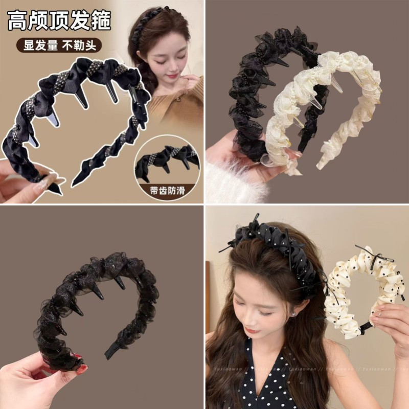Hepburn's elegant style hair band with a high-end feel, toothed anti-slip hair clip for washing the face, high headband at the top of the head, and black ear trim headwear full figure