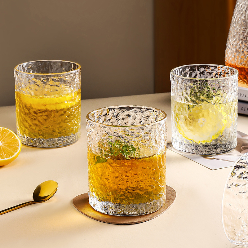 Glacial patterned glass cups, high-end hammer patterned glass water cups, juice drink cups, bar whisky ice hockey glasses details Picture