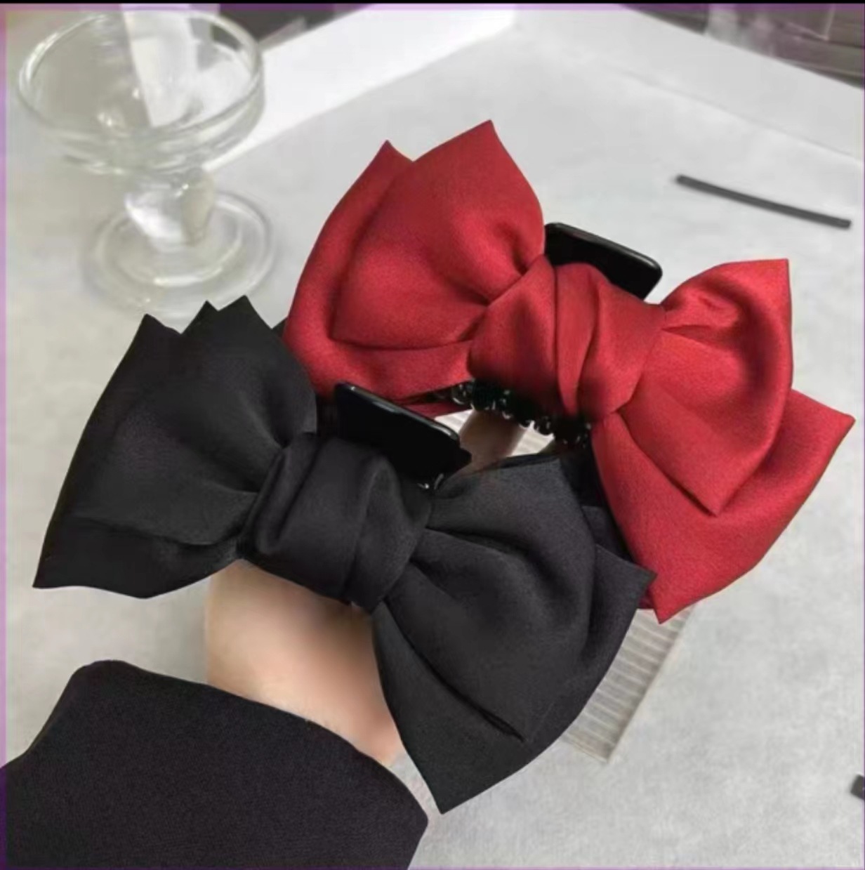 New Year red bow hairpin women's hair accessory, high-end double-sided velvet grabber, new New Year's hairpin shark clip Specification drawing