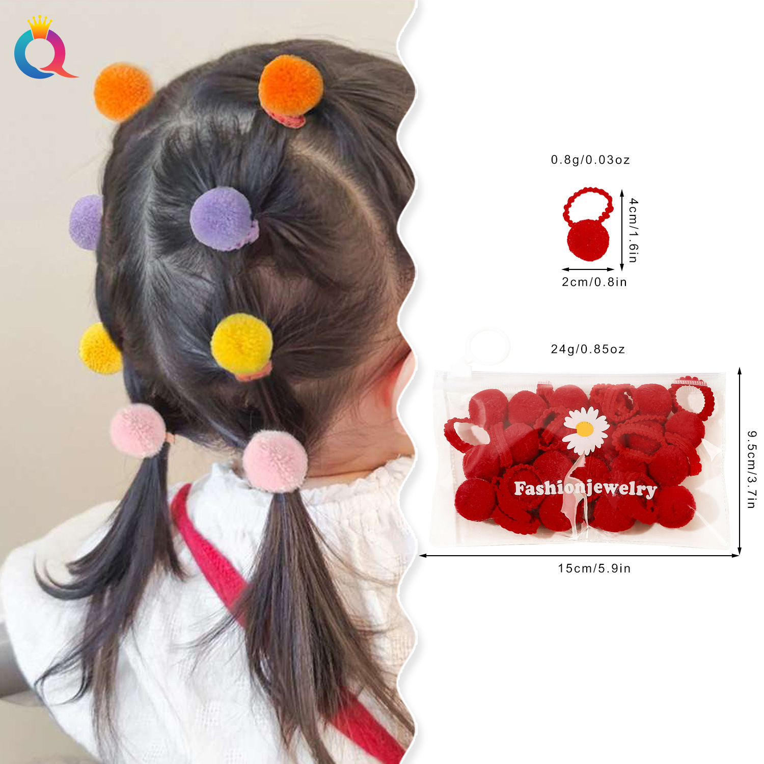Wholesale of Qiyue Cross-border Hairball Children's Hair Ties, 20 plush hair bands with a high-end feel, small rubber bands and small pulls details Picture