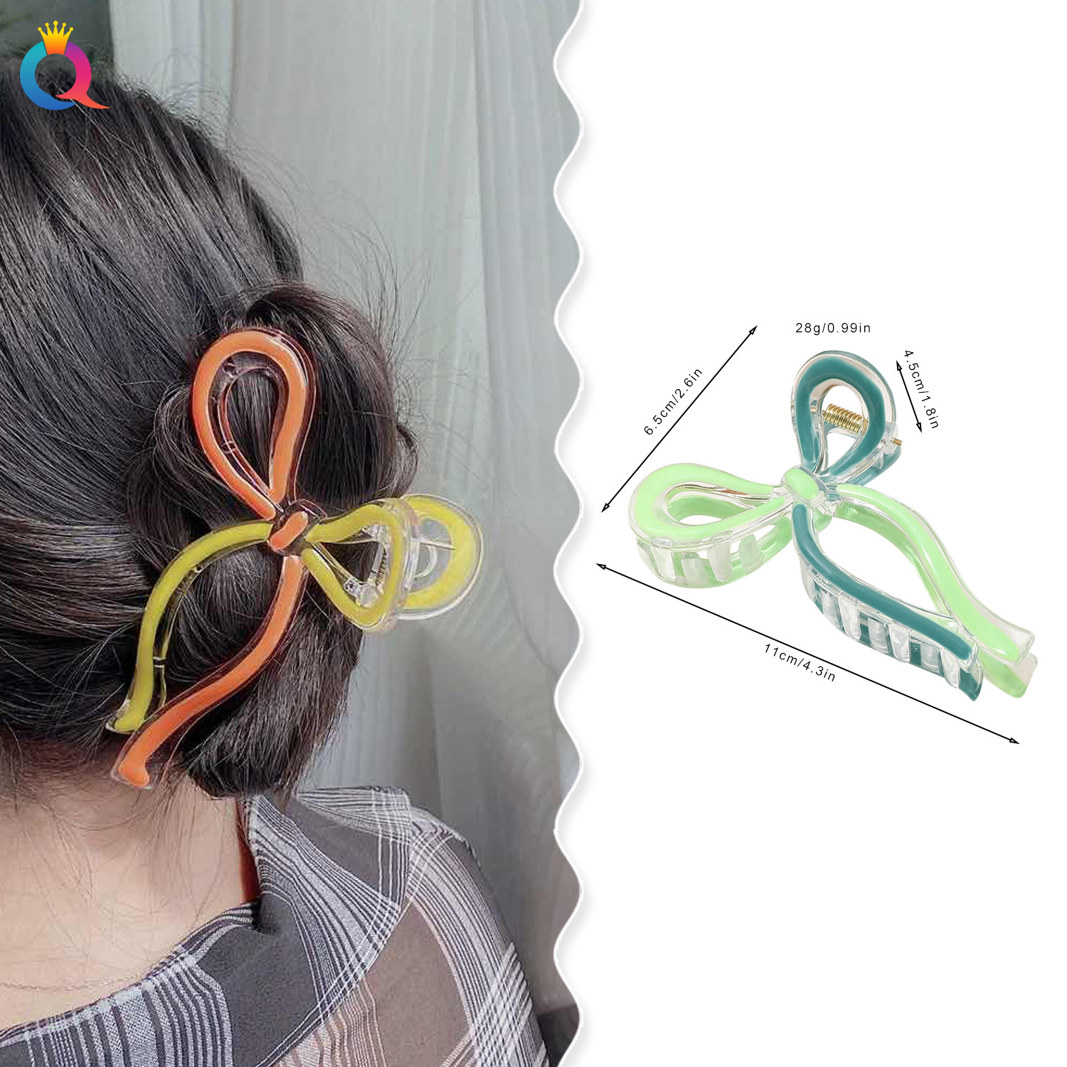 Qiyue PC oil-dripping grab clip, bow hair clip, updo, shark clip, color-block, fresh and simple hair grab, women's wholesale details Picture