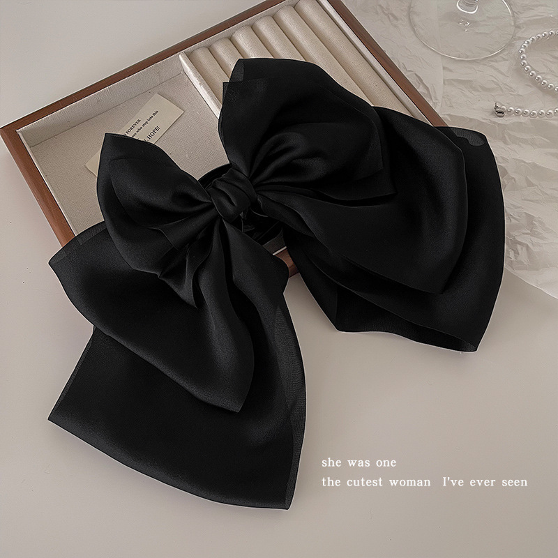 Extra-large bow hair clip, satin Korean high-end atmosphere, spring clip, elegant back hair clip and hair accessory Specification drawing