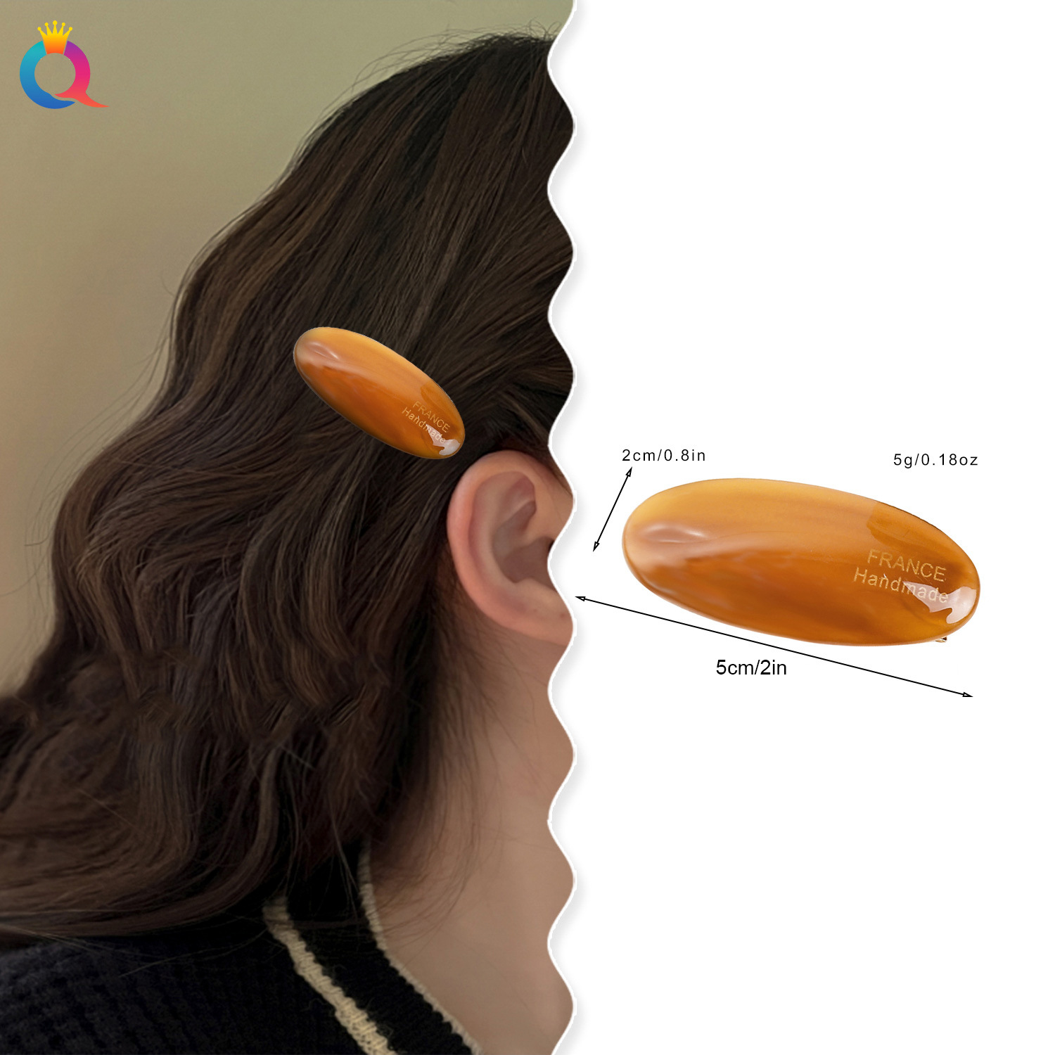 Qiyue Cross-border Acetic Acid small Grab Clip, oval style, duckbeak clip, edge clip, crushed hair clip, high-end hair accessory and headwear wholesale details Picture