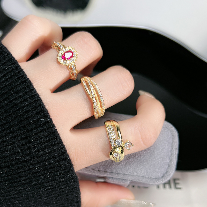 Old money, mid-style multi-layer line wound micro-inlaid open ring, women's retro lace, niche and exquisite index finger ring trend full figure
