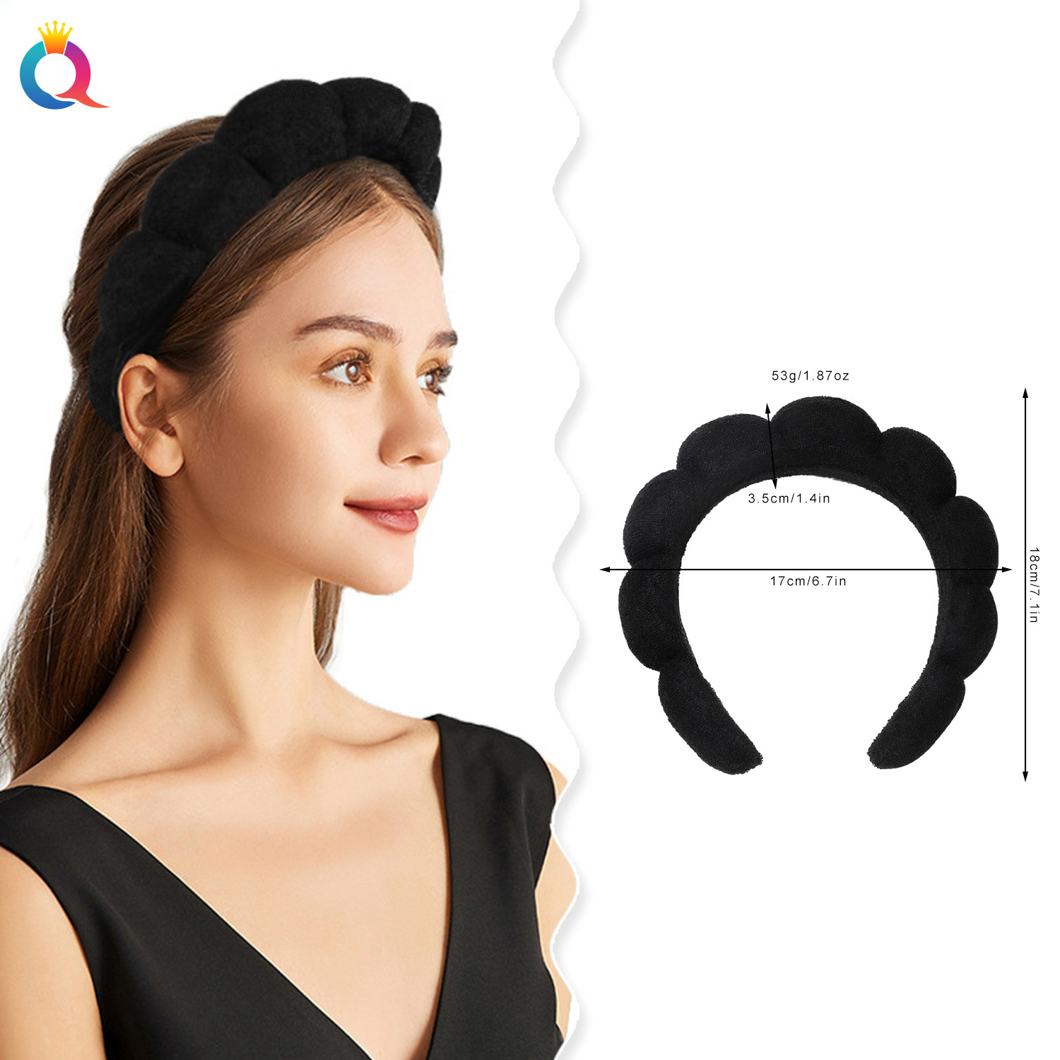 Qiyue European and American cross-border high top hair accessories for women's face washing and bathing, cloud sponge hair bands, makeup removal, hair binding headbands Specification drawing