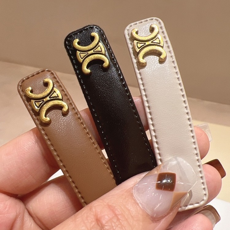 Arc de Triomphe letter pu leather hair clip, hair accessory, side clip, high-end French retro BB clip, new simple hair clip details Picture