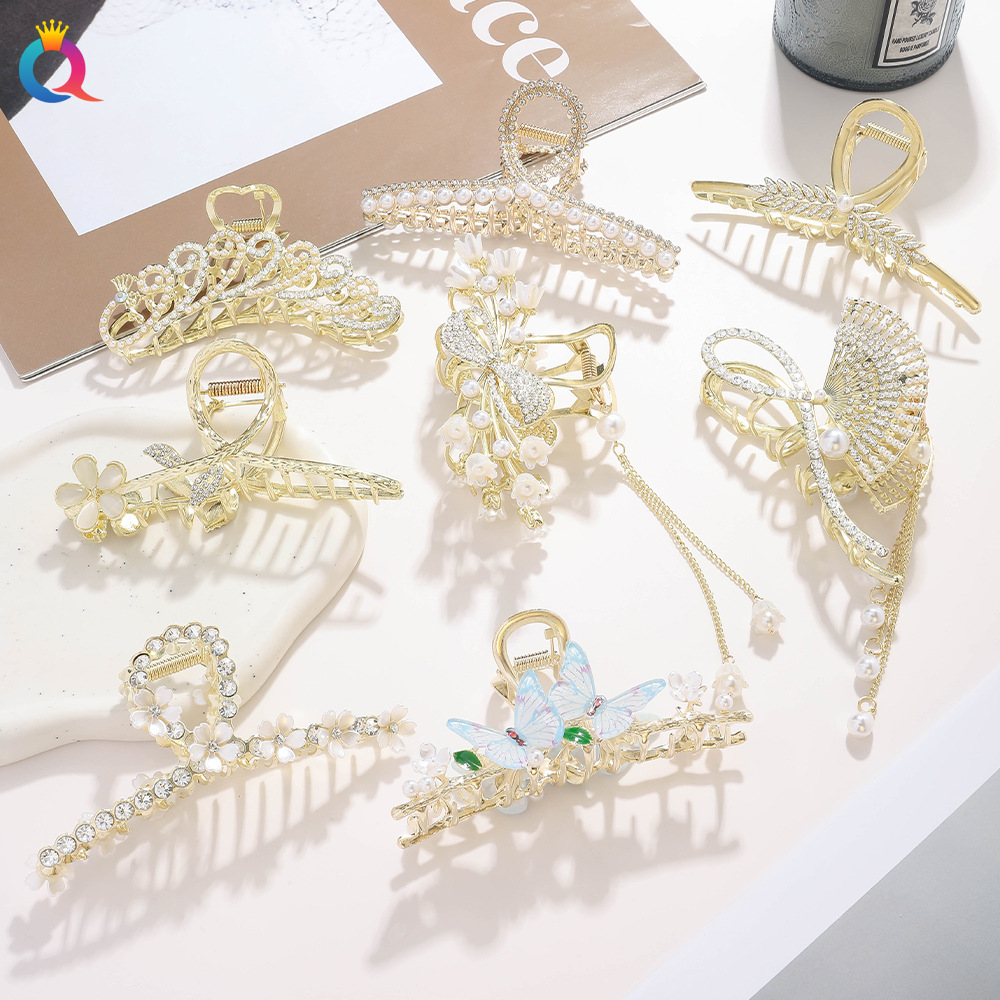 Qiyue metal hair clips with a high-end feel, large grabbers, children's hairpins, hair grabbers, back of the head, shark clips, hair accessories wholesale details Picture