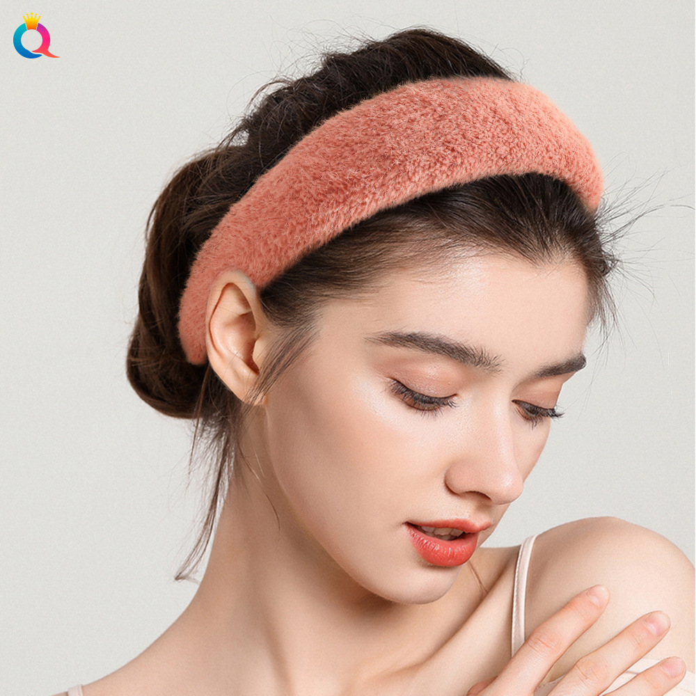 Qiyue Korean version Autumn and winter imitation mink fleece hair band, elegant and warm headband, girl's hair pressing, face washing hair tie, hair accessory Specification drawing