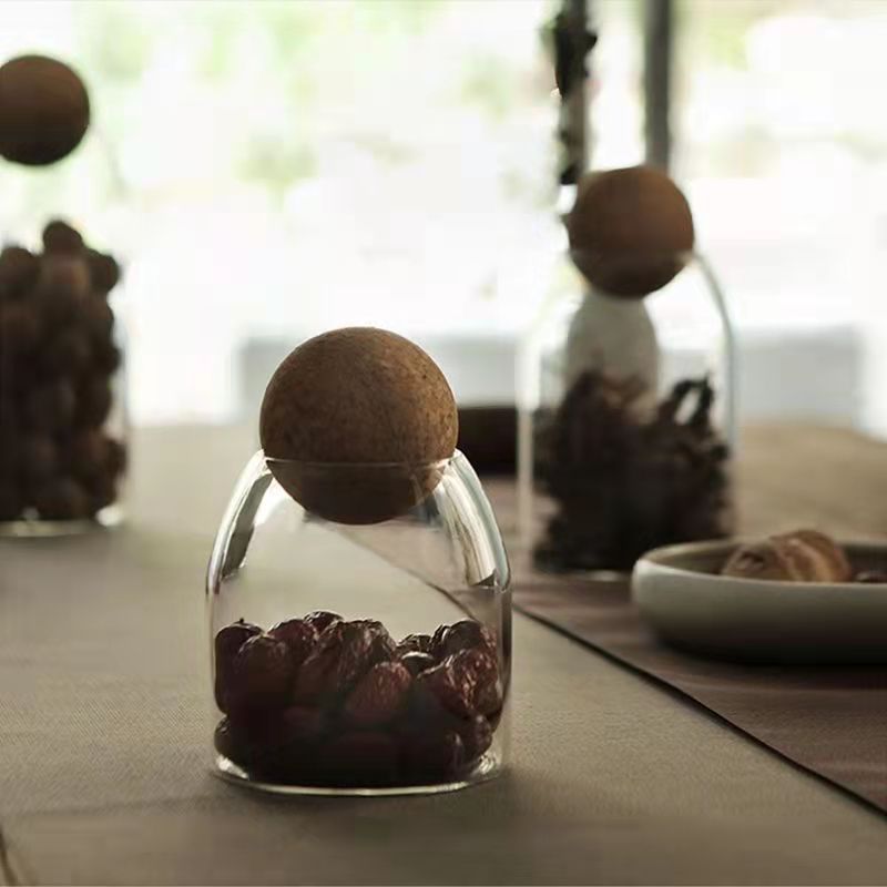 Round cork stopper glass jar, tea sealing jar, flower and fruit tea, coffee bean display bottle, household jar, storage jar Specification drawing