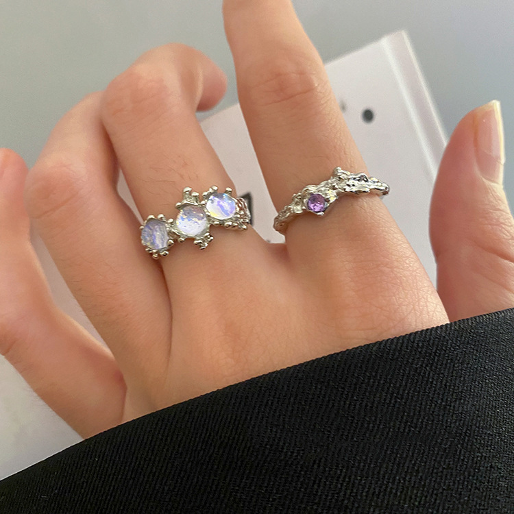 High-end Opal moonstone ring, a light luxury and niche design for women, an open lava zircon index finger ring, a versatile ring Specification drawing