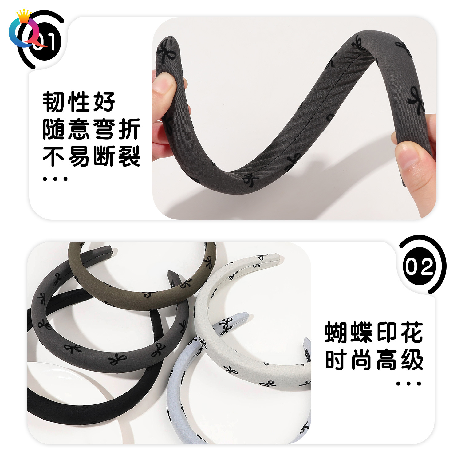 Qiyue Cross-border Sponge Bow Hair Band, fashionable new Chinese-style headband, high head top hair hole, high-end hair accessory wholesale Specification drawing