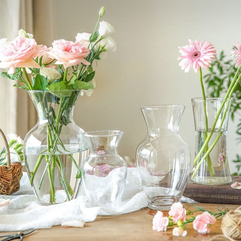 Nordic Ins-style transparent glass vase decoration, living room table flower arrangement, fresh water cultivation, Internet celebrity creative flared mouth Specification drawing