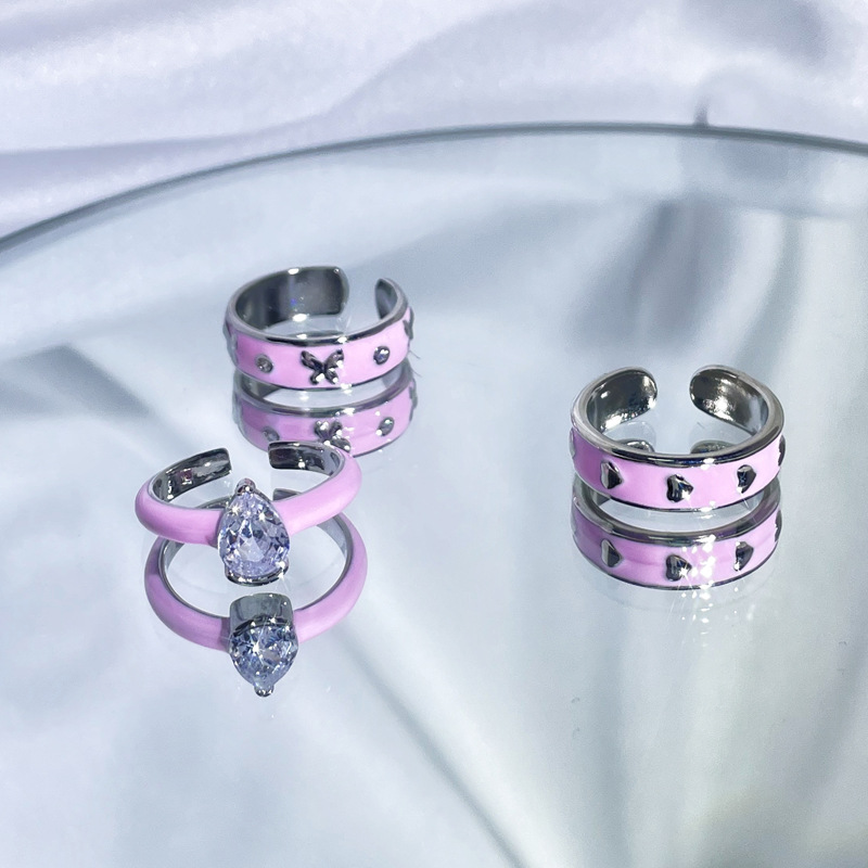 Simple butterfly-shaped heart-shaped enamel open ring for women, with a cold and unique style, exudes a sense of high-end luxury and fashion. A trend of layered ring wearing details Picture