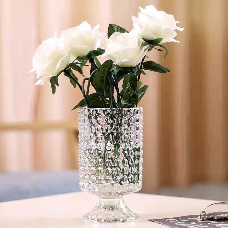 French retro embossed glass tall vase, living room dining table decoration, transparent flower arrangement, hydroponic small vase Specification drawing