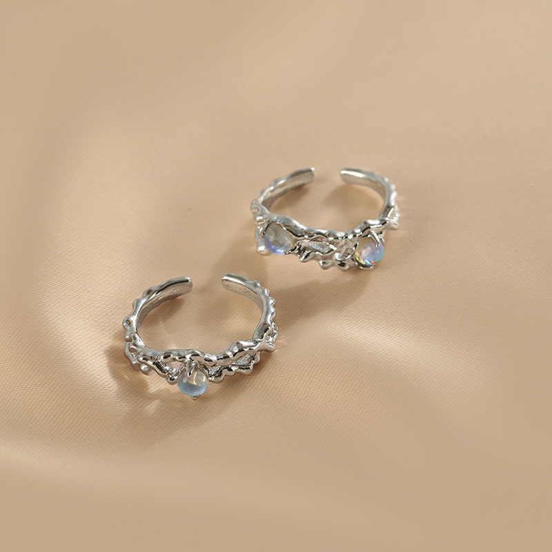 ins Cold style thorn moonstone open ring for women, high-end and niche design index finger ring, trendy and personalized ring Specification drawing