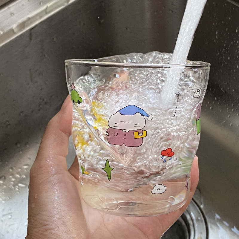 Homemade niche Instagram dozing cat irregular coffee cup, high borosilicate glass water cup, heat-resistant 325ml Item Picture