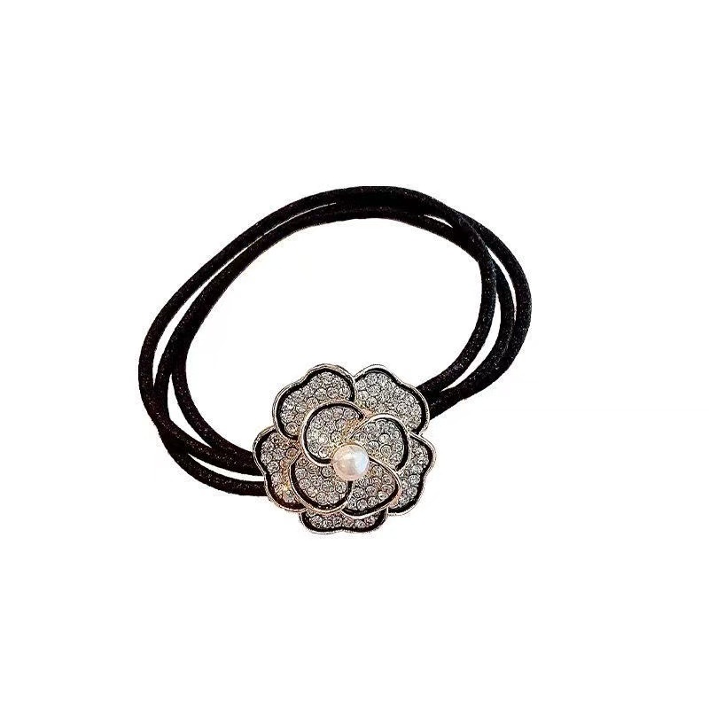 French-style camellia hair tie, black high-end ponytail, elegant headwear, high-elasticity bun hair tie Item Picture