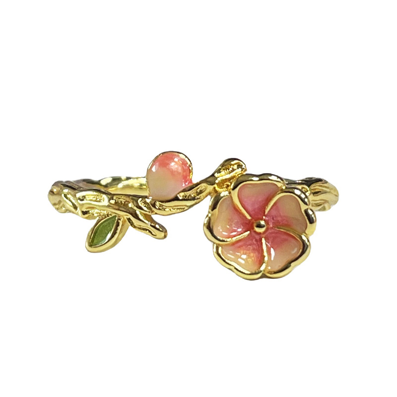 A new retro court-style gradient peach blossom opening ring for women, exuding a sense of light luxury and sophistication, with a unique and sweet floral design Item Picture