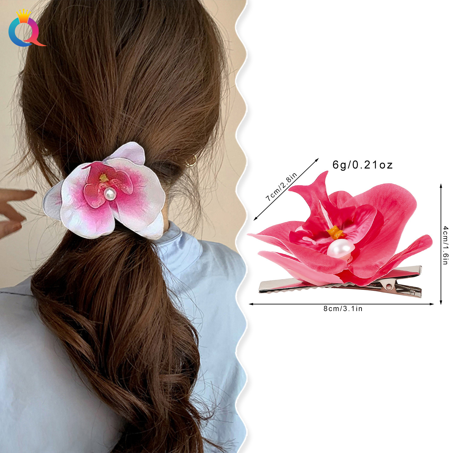 Qiyue Cross-border Spring and Summer flower Hair clips, realistic bangs clips, side clips for outings, Phalaenopsis duckbill hair accessories wholesale details Picture